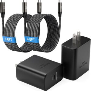 45w super fast charger type c, [2 pack] 45 watt usb c charger pd/pps wall charging block for samsung galaxy s25 ultra/s25+/s25/s24/s23 ultra/s23+/s22 ultra/s22+/s20 ultra, tab s8(with 2x 6.6ft cable)
