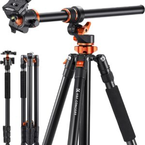 k&f concept 90 inch/230cm ultra high camera tripod,horizontal overhead shooting travel tripods with metal ball head 10kg load capacity,detachable monopod, for indoor and outdoor use t254a7+bh 28l