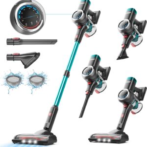 cordless vacuum cleaner, 550w/45kpa/65mins vacuum cleaners for home, rechargeable cordless vacuum, lightweight for carpet/pet hair/hardwood floor, self standing stick vacuum with led display