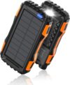 power bank solar charger 42800mah portable charger,solar power bank,external battery pack 5v3.1a qc 3.0 fast charger built in super bright flashlight (orange)