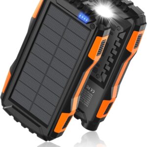power bank solar charger 42800mah portable charger,solar power bank,external battery pack 5v3.1a qc 3.0 fast charger built in super bright flashlight (orange)