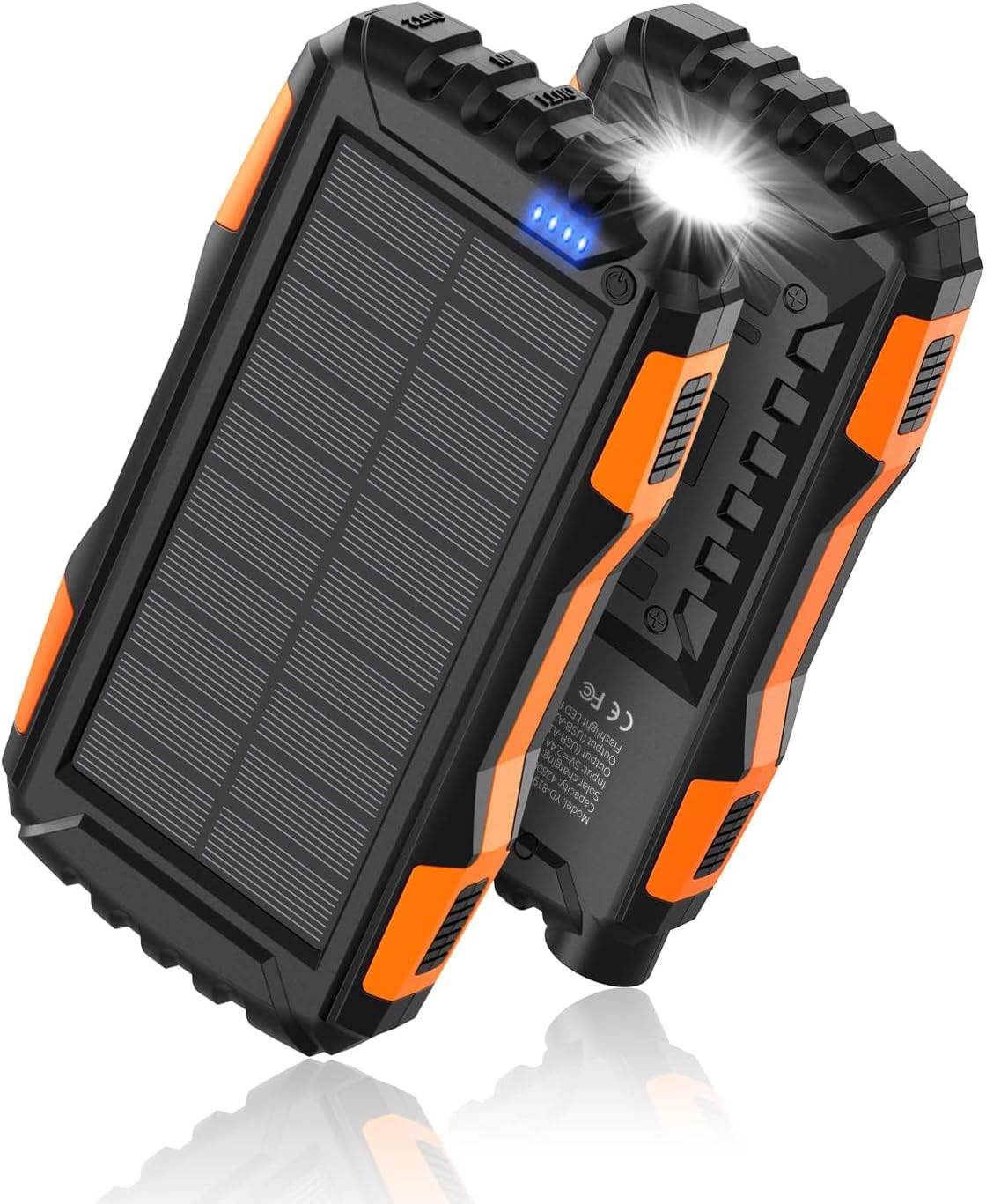 power bank solar charger 42800mah portable charger,solar power bank,external battery pack 5v3.1a qc 3.0 fast charger built in super bright flashlight (orange)