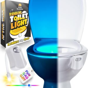 toilet bowl night light unique cool gadget with motion sensors & multi color led funny gag gifts for men, dad, husband, boyfriend fun birthday present for him