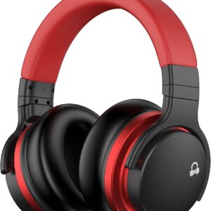 movssou e7 active noise cancelling headphones bluetooth headphones wireless headphones over ear with microphone deep bass, comfortable protein earpads, 30 hours playtime for travel/work, black