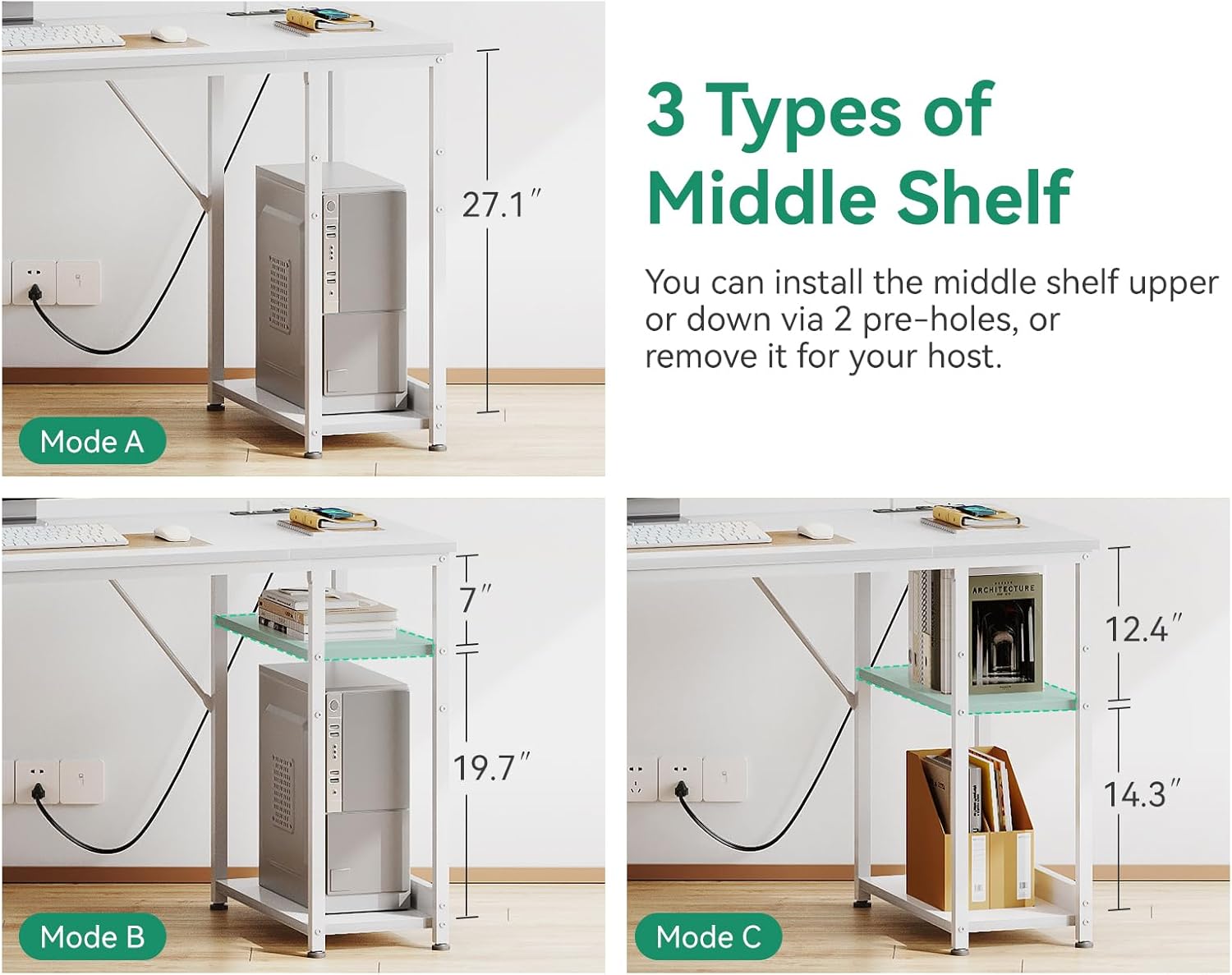 aodk 51 inch computer desk with file drawers & usb power outlets reversible home office desk with storage shelves, work from home, modern work/writing/study table for bedroom, white