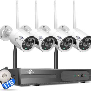 [Wireless Pro, 100ft Range] Hiseeu Wireless Security Camera System, Expandable 16CH 4K NVR, 4Pcs 3MP Night Vision WiFi Cameras Home Surveillance Outdoor, Motion Detection, 1TB HDD, One-Way Audio