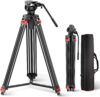 NEEWER Basic 74″ Video Tripod with Fluid Head , Metal Camera Tripod with Smooth Friction Damping, Mid Level Spreader, Quick Release Plate Compatible with Manfrotto 501, Max Load 17.6lb, TP37