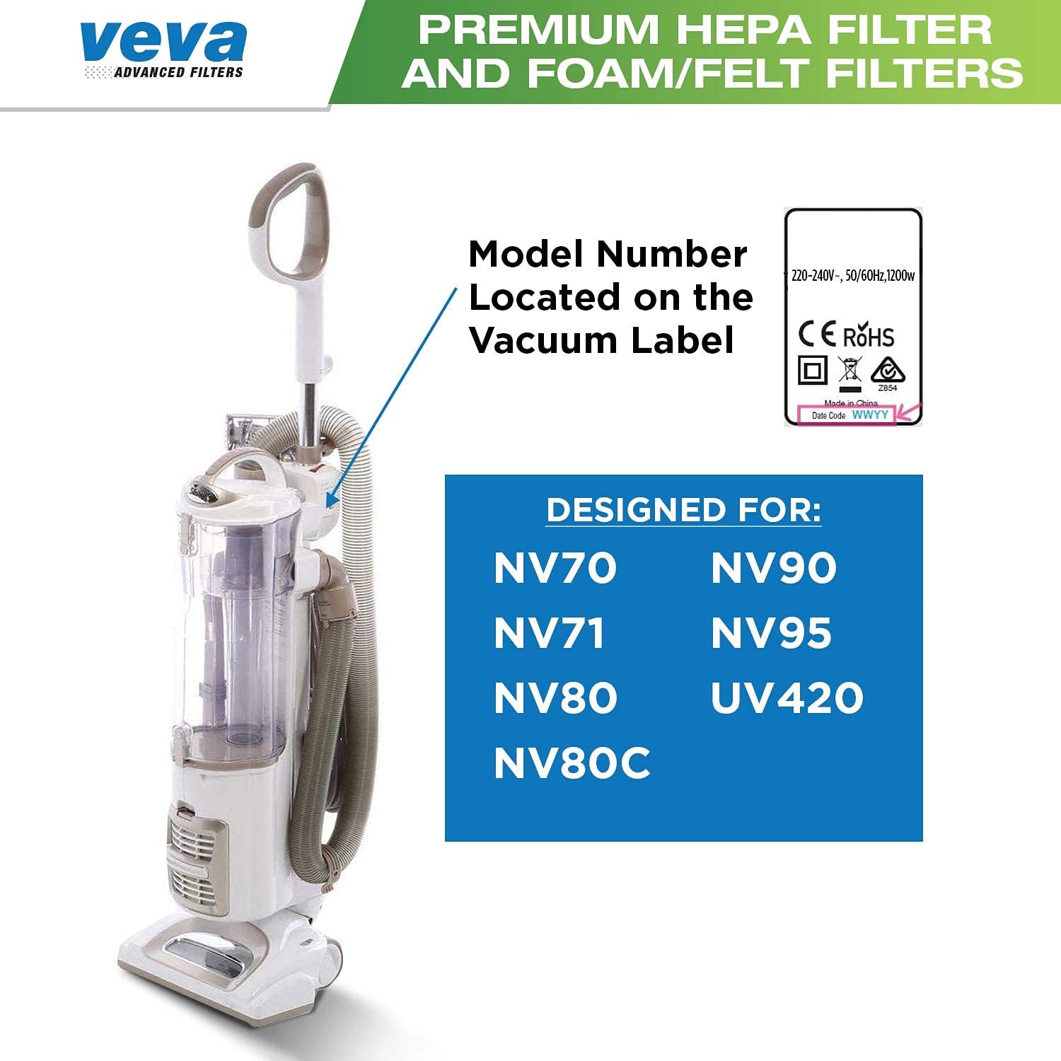 veva complete premium vacuum filter set including 2 hepa, 4 foam, 4 felt filters 10 pieces total for shark navigator rotator professional upright model nv70, nv71, nv80, nvc80c, nv90, nv95 & uv420