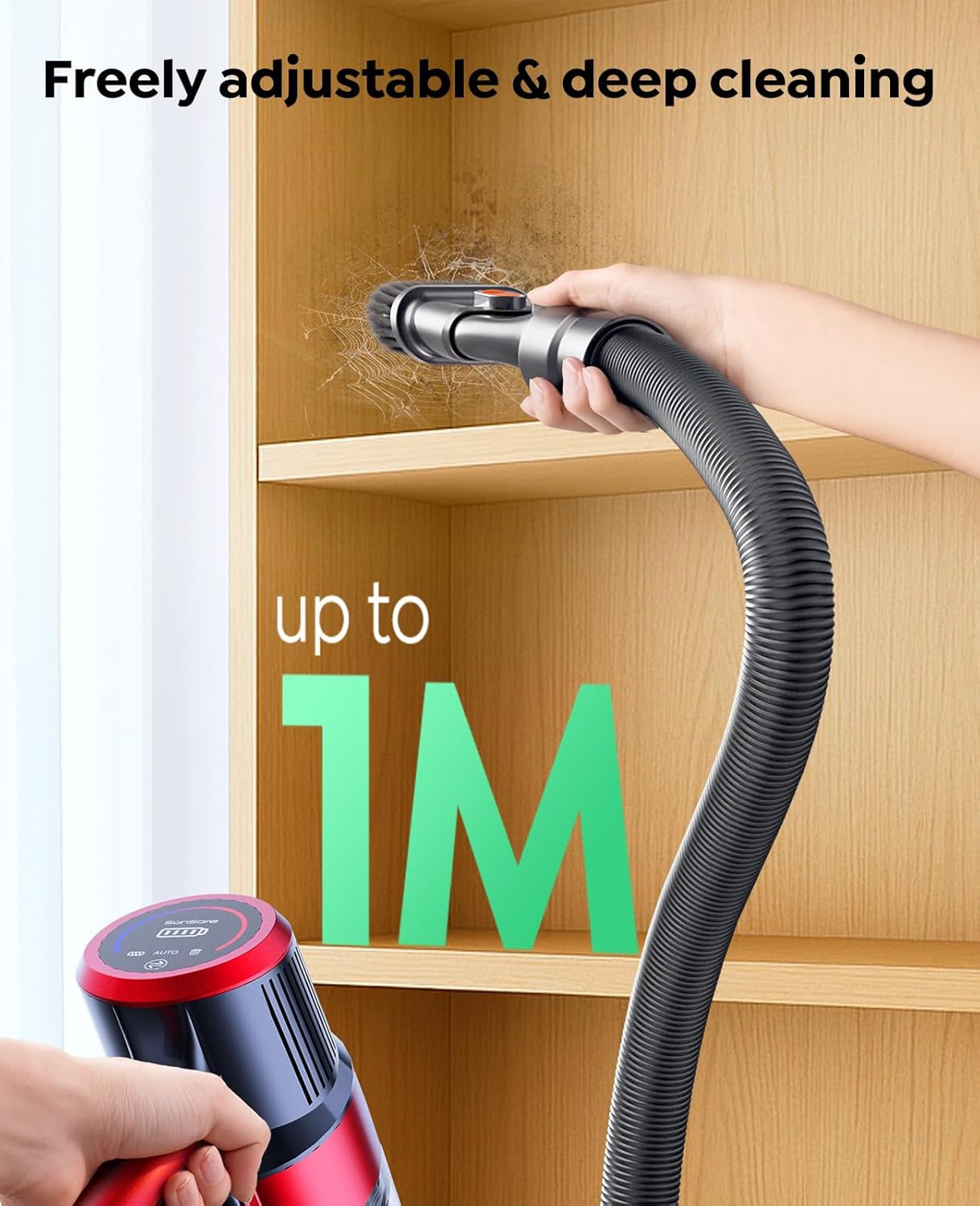 cordless vacuum cleaner, 600w/50kpa stick vacuum, 65 mins runtime rechargeable vacuum, wall mount charging, auto mode, self standing vacuum cleaner for home with 3.3ft hose for pet hair carpet floor
