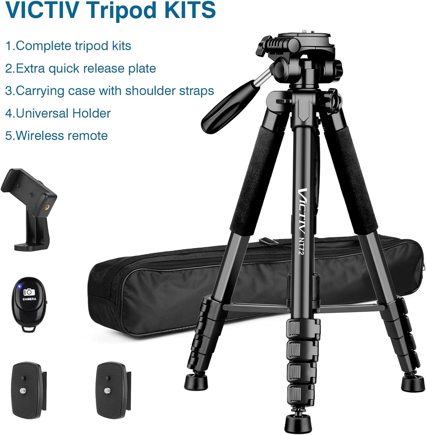 tripod for camera, 72" tall camera tripod monopod with remote, professional heavy duty compact camera stand for phone,dslr, spotting scope, telescope, binocular