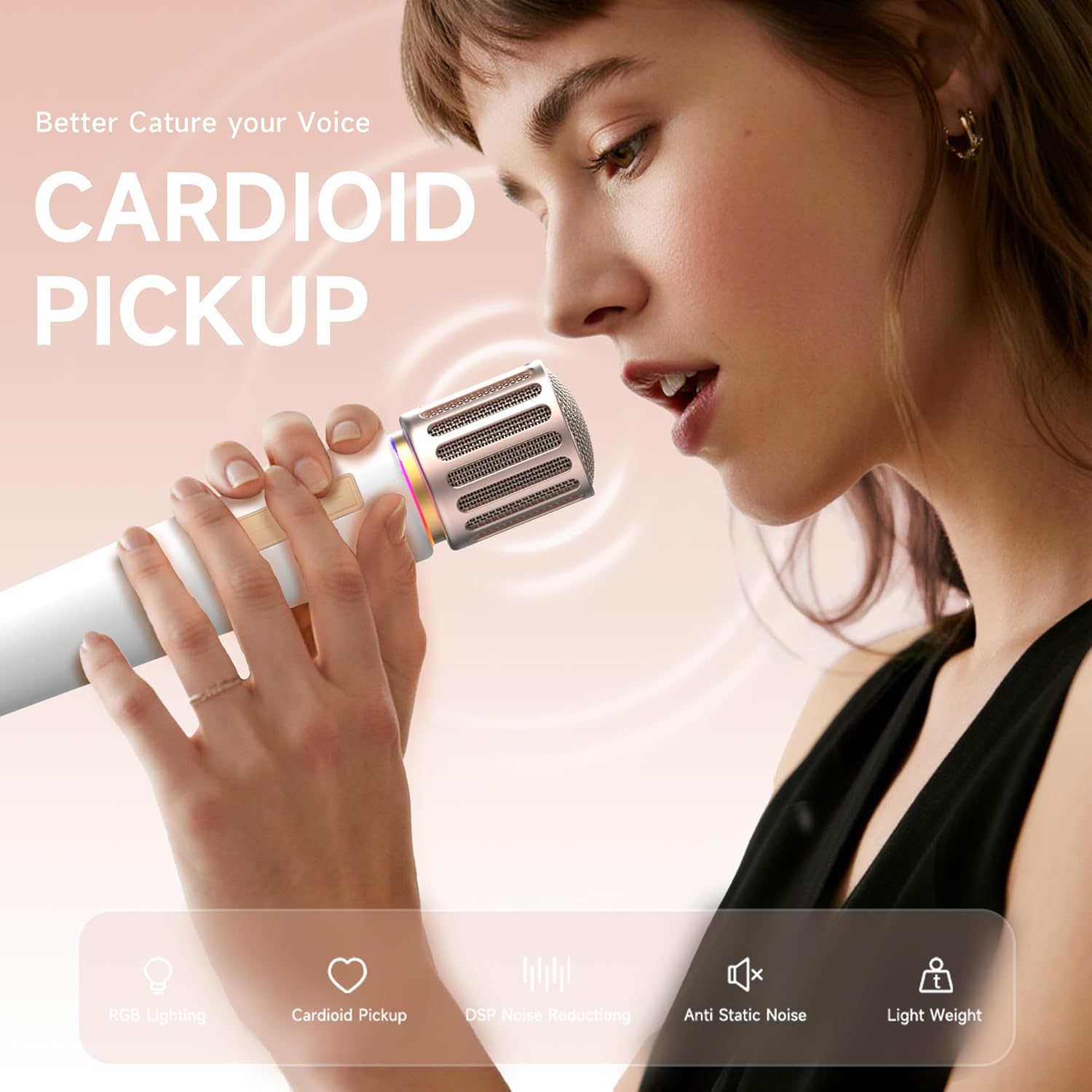 wireless microphones, microphone with one to one chip connection, controllable led lights, 40h duration, 200ft range free sing, volume control microphone for singing, speech, home party, youtube