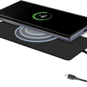 it's just smart ultra slim wireless charger, up to 15w max fast charging pad, qi certified phone charger compatible with samsung, iphone, and all qi enabled devices – adapter not included (black)