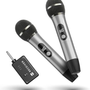 wireless microphones, wireless microphone with one to one chip connection, 40h duration, 200 ft distance receiving, semi metallic tube microphone for singing, video recording, youtube, home party