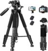 victiv 74” camera tripod, tripod for camera and phone, aluminum professional tripod stand for canon nikon with carry bag and phone holder, compatible with dslr, iphone, spotting scopes, max load 9.5lb