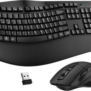 wireless keyboard and mouse combo, 2.4g full size wave keys ergonomic keyboard with wrist rest and 3 level dpi adjustable wireless ergonomic mouse for windows, mac os desktop/laptop/pc(black)