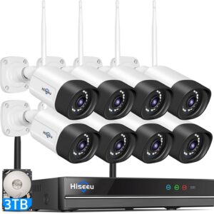 hiseeu wireless security camera system, 5mp wifi camera for home security, wifi pro 8 cam kit,16ch, 2 way audio, color night vision, ip66 waterproof, 3tb storage, 24/7 recording, no monthly fees
