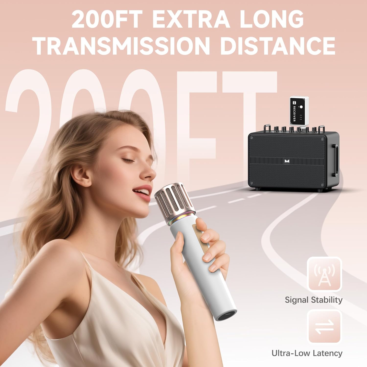wireless microphones, microphone with one to one chip connection, controllable led lights, 40h duration, 200ft range free sing, volume control microphone for singing, speech, home party, youtube