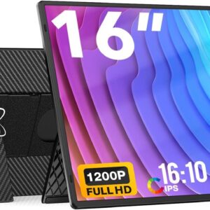 portable monitor, 16 inch fhd 1200p, 360° rotating detachable stand, plug&play travel monitor for laptop, ultra thin zero frame, premium smart cover, portable screen for laptop/pc/mac