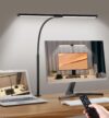 led desk lamp for home office, eye care architect light with clamp, smart double head computer monitor table clip lamp, adjustable flexible gooseneck, 25 lighting models, task lamp, black