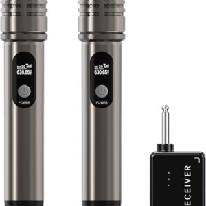 wireless microphones, microphone with one to one chip connection and rechargeable receiver, 40h duration, 200ft range receiving, less latency, metal construction microphone for singing