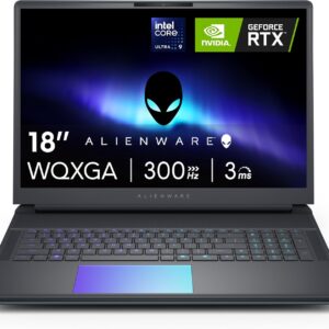 alienware 18 area 51 gaming laptop aa18250 18.0" wqxga 300hz 3ms display, intel core ultra 9 275hx, nvidia geforce rtx 5080 graphics, 32gb 2x16gb ddr5, 2tb nvme m.2 pcie gen5 ssd, 2mp fhd ir camera