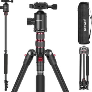 neewer 77 inch camera tripod monopod for dslr, phone with 360° panoramic ball head, 2 axis center column, arca type qr plate, compact aluminum lightweight travel tripod 34lb max load, bag included
