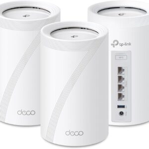 tp link deco be63 tri band wifi 7 be10000 whole home mesh system 6 stream 10 gbps, 4x2.5g ports wired backhaul, 4x smart internal antennas, vpn, mu mimo, homeshield, free expert support (3 pack)