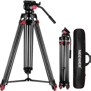 neewer 79"/200cm video tripod, heavy duty aluminum alloy camera tripod stand with 360° fluid drag head, qr plate compatible with canon nikon sony and other dslr camera camcorder, load up to 17.6lb/8kg