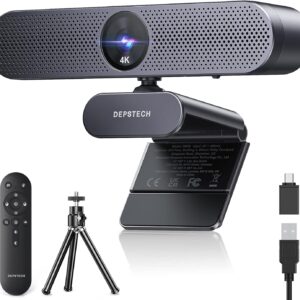 depstech webcam 4k, zoomable webcam with microphone and remote, equipped with sony sensor, 3x digital zoom, noise canceling mics, auto focus computer camera for pc/mac/laptop/zoom/teams/obs/google