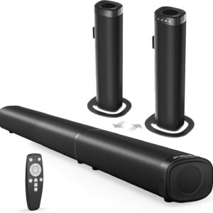 sound bar, 100w sound bar for smart tv, bluetooth 5.3 soundbar, 2 in 1 detachable home speaker bass effect, home theater surround sound, arc/optical/aux/usb connections, for tv/pc/projectors