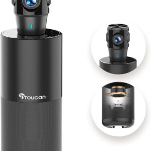 toucan 360 degree video conference camera, 1080p hd webcam with 4 noise reduction mics, speaker, ai tracking, works with zoom, google voice, microsoft teams and more, for pc/mac/tablet