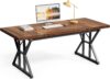 little tree 70.8 inch office desk, wooden executive office desk, modern work desk, large farmhouse writing table computer desk for home, brown black