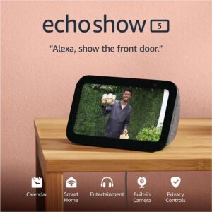 amazon echo show 5 (newest model), smart display with 2x the bass and clearer sound, charcoal