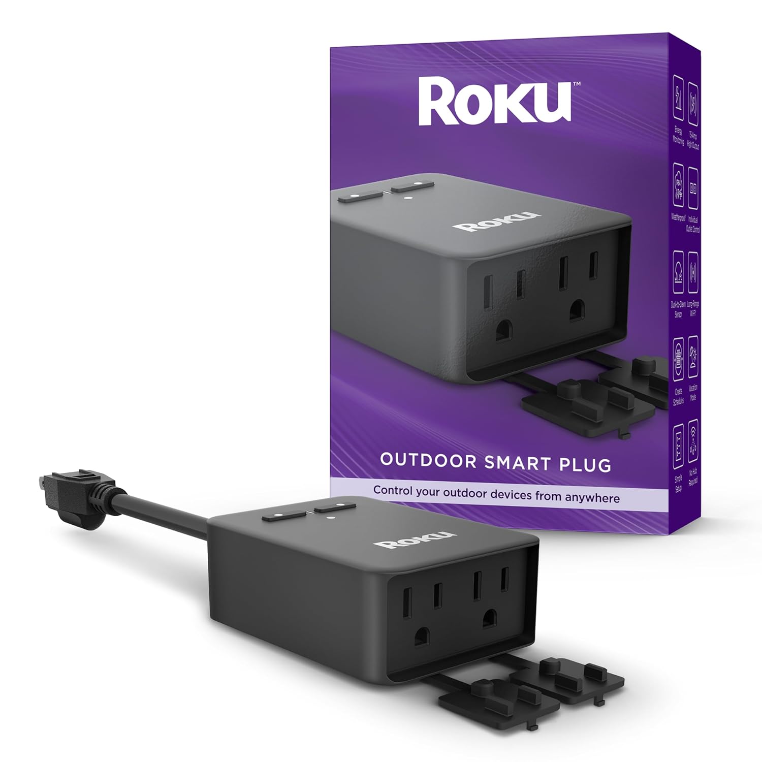 roku smart home outdoor smart plug wifi smart plugs works with alexa & google assistant, no hub required ip64 weather resistance, custom scheduling timer & independent outlets smart home product