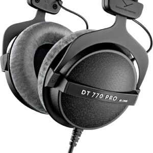 beyerdynamic dt 770 pro 80 ohm over ear studio headphones in gray. enclosed design, wired for professional recording and monitoring
