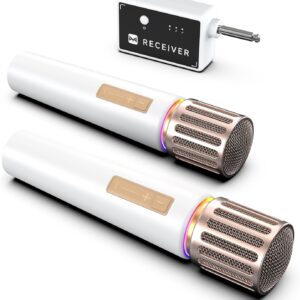 wireless microphones, microphone with one to one chip connection, controllable led lights, 40h duration, 200ft range free sing, volume control microphone for singing, speech, home party, youtube