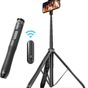 atumtek 51" selfie stick tripod, all in one extendable phone tripod stand with bluetooth remote 360° rotation for iphone and android phone selfies, video recording, vlogging, live streaming, black