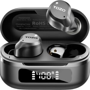 tozo nc9 hybrid active noise cancelling wireless earbuds, 6 mics enc clear call, ipx8 waterproof, in ear bluetooth 5.3 headphones stereo bass ear buds 59h playtime with led display 32 eqs via app