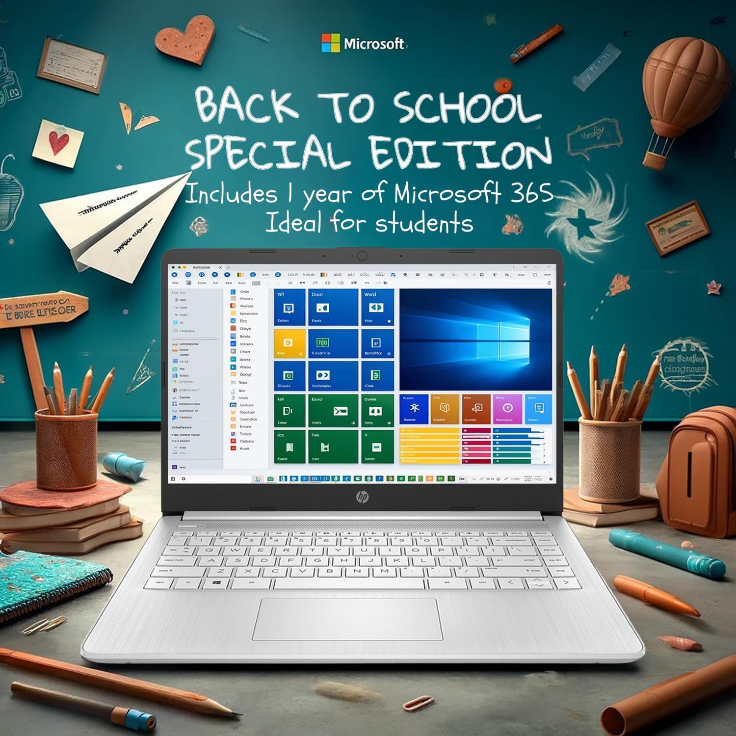 hp 14 ultrabook • back to school limited edition w/microsoft 365 • intel 4 core cpu • 32gb ram • 1.6tb storage (128gb onboard w/ 512gb portable drive + 1tb onedrive) • natural silver • win 11