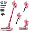 cordless vacuum cleaner,55mins/powerful vacuum cleaners for home,stick vacuums with 8 in 1,touch screen,led headlights, anti tangle,rechargeable,lightweight for carpet,hard floor, pet hair,pink