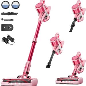 cordless vacuum cleaner,55mins/powerful vacuum cleaners for home,stick vacuums with 8 in 1,touch screen,led headlights, anti tangle,rechargeable,lightweight for carpet,hard floor, pet hair,pink