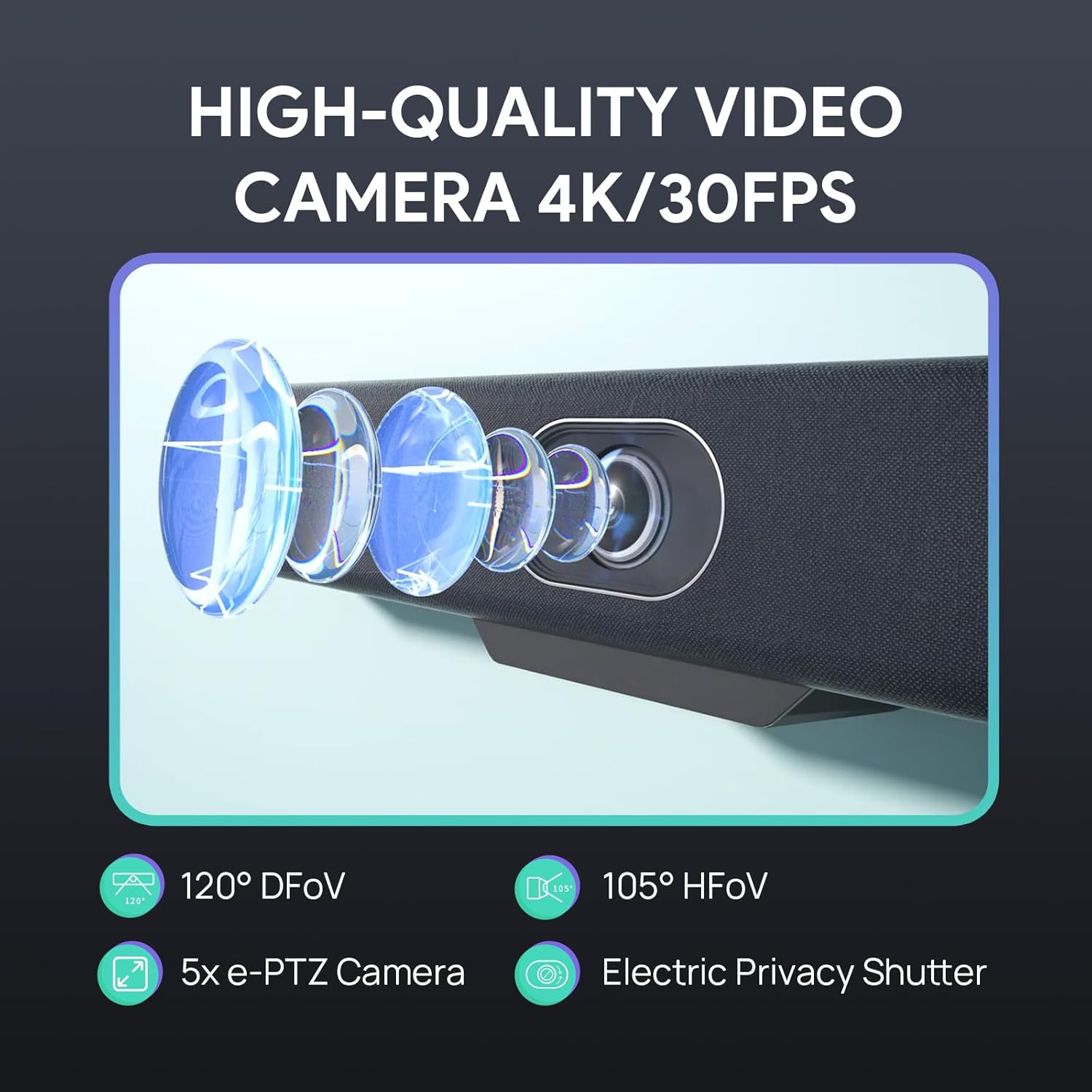 yealink 4k usb video conference camera 120° wide angle, microphone, speaker, auto framing, for pc meetings, microsoft teams & zoom