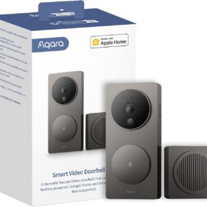 aqara video doorbell g4 (chime included), 1080p fhd homekit secure video doorbell camera, local face recognition and automations, wireless or wired, supports apple home, alexa, google, ifttt, gray