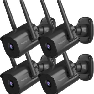 septekon 2k home security cameras 4 pack, 2.4g wired wifi security camera outdoor with night vision, two way audio, ip66, motion detection alarm, dual antenna, black