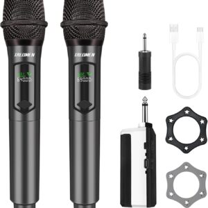 wireless microphone,professional dual handheld cordless dynamic mic system with rechargeable receiver(160 ft),karaoke microphone set for singing,karaoke,wedding,dj,party,speech,church,k60 2