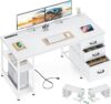 aodk 51 inch computer desk with file drawers & usb power outlets reversible home office desk with storage shelves, work from home, modern work/writing/study table for bedroom, white