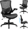 office chair ergonomic desk chair, computer pu leather home office chair, swivel mesh back adjustable lumbar support flip up arms executive task chair