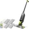 shark vacmop cordless hard floor cleaner, vacuum and spray mop, powerful suction, lightweight, led headlights, includes 4 disposable pads, 12oz multi surface cleaning solution, gray, vm252