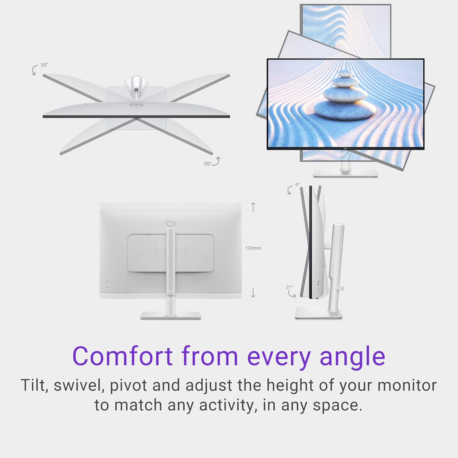 Dell S2725HS 27 Inch Monitor, FHD (1920x1080) Display, 100Hz Refresh Rate, 1500:1 Contrast Ratio, TÜV Rheinland Eye Comfort 4 Star, Integrated 2x5W Speaker, Height/Tilt/Swivel/Pivot- Ash White Color - Image 10