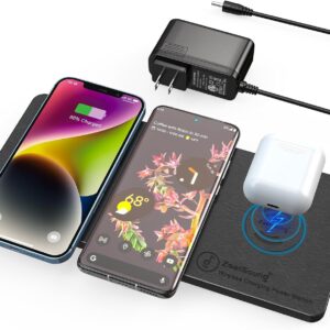 wireless charging pad, zealsound ultra slim triple charger station for multiple 3 devices & new airpods ultra slim pu leather wireless charging mat w/ac adapter for smartphone phone (black)